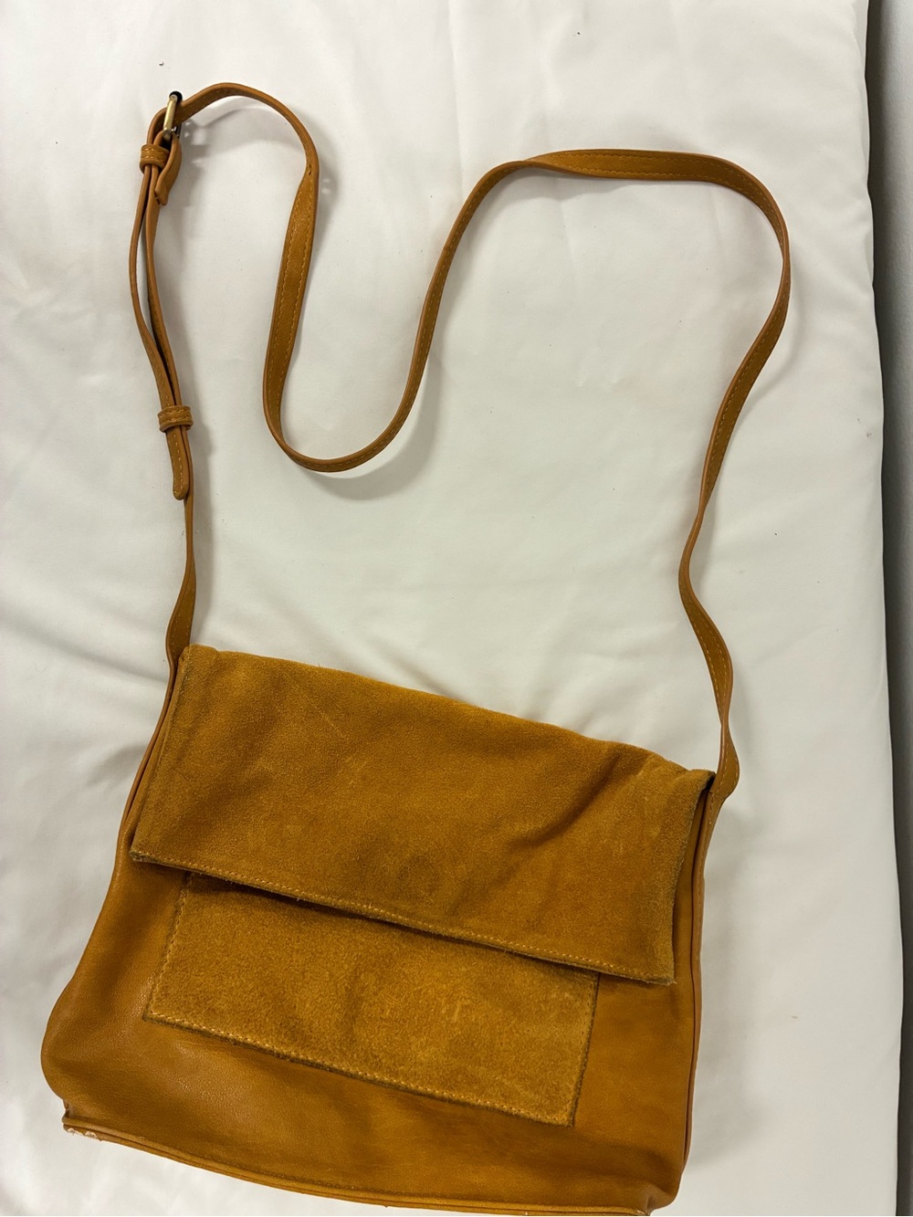 Antik Kraft Cognac Suede Foldover crossbody artisan leather bag